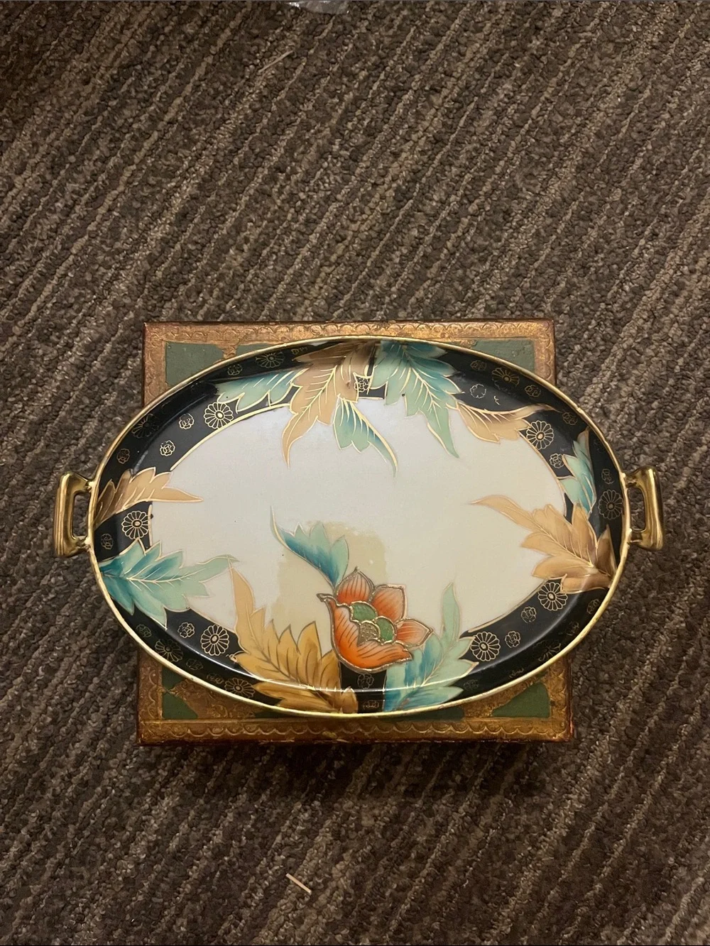 Tashiro shoten Mark Vintage 1940s hand painted platter with handles